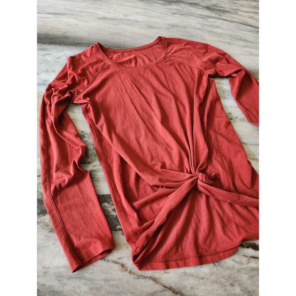 Lululemon Long Sleeve Top Terracotta Red Raglan Front Knot Size 6 - Picture 3 of 8